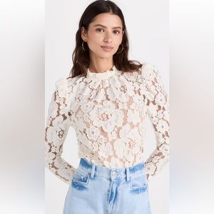 WAYF Ivory Lace Puff Sleeve Top - XS
